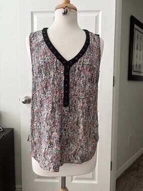 Feather Print Sleeveless Top Daniel Rainn Size S
